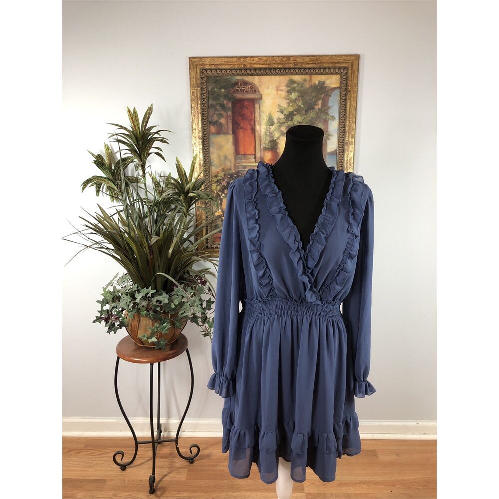 Forever 21 Women Plus Size 1X Dress Long Sleeve Fit & Flare Pleated Boho Resort‎